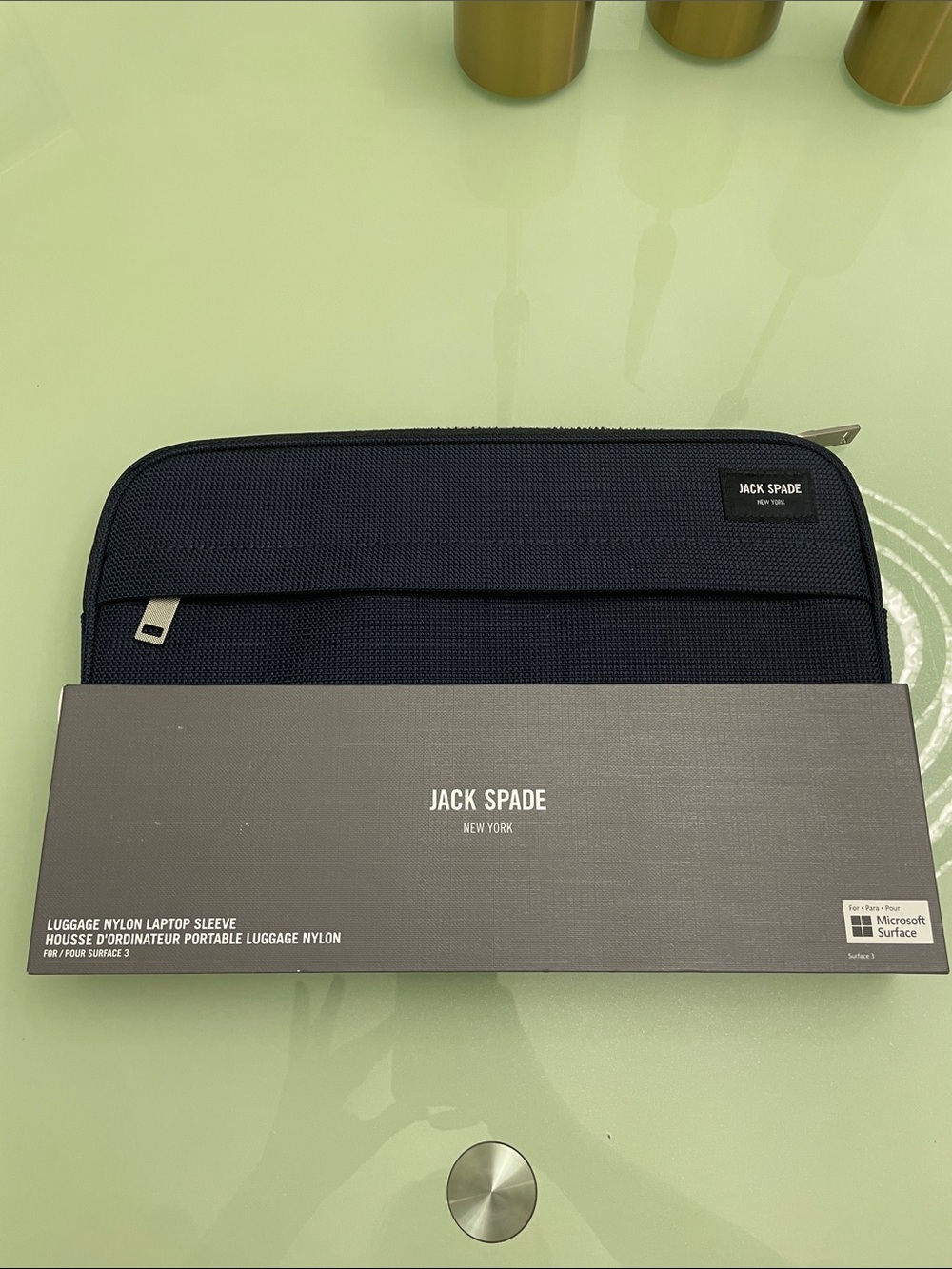Jack Spade Navy Nylon Laptop Sleeve with Front Zip Pocket